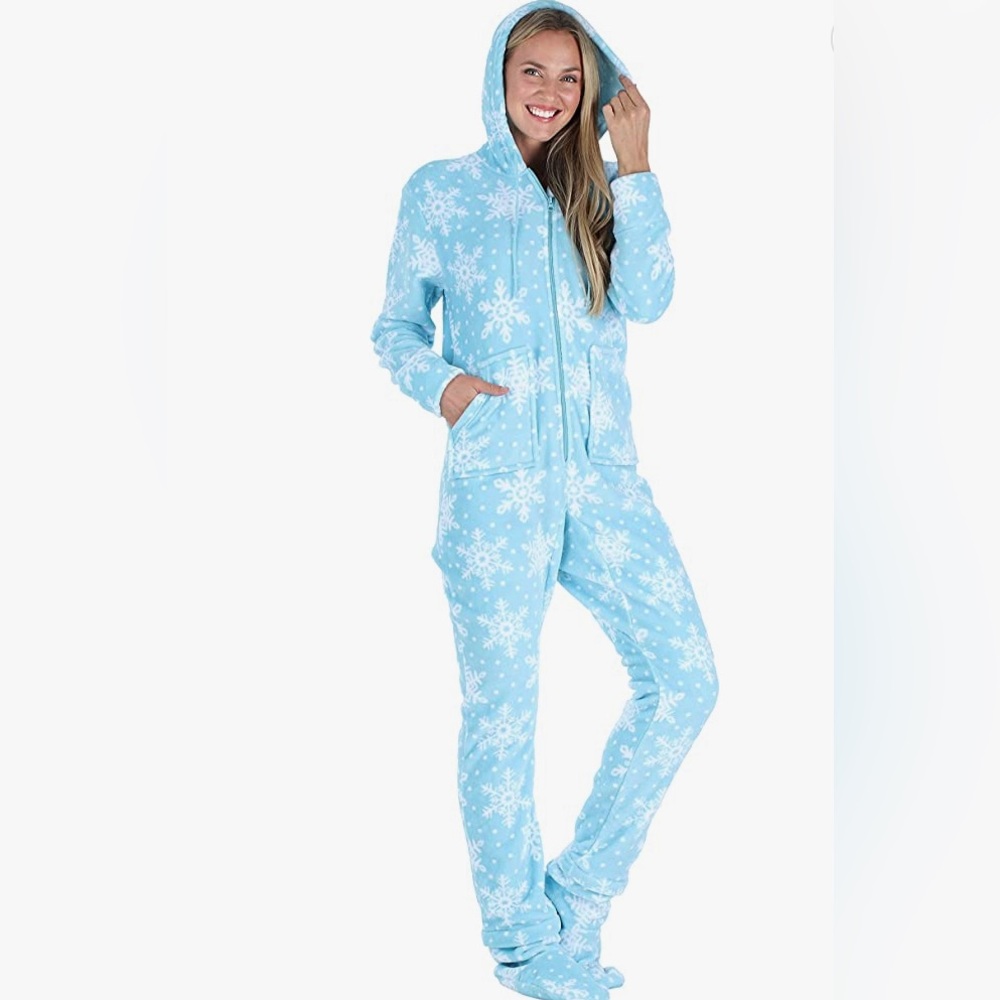 Women's Blue Snowflake Pajama Onesie